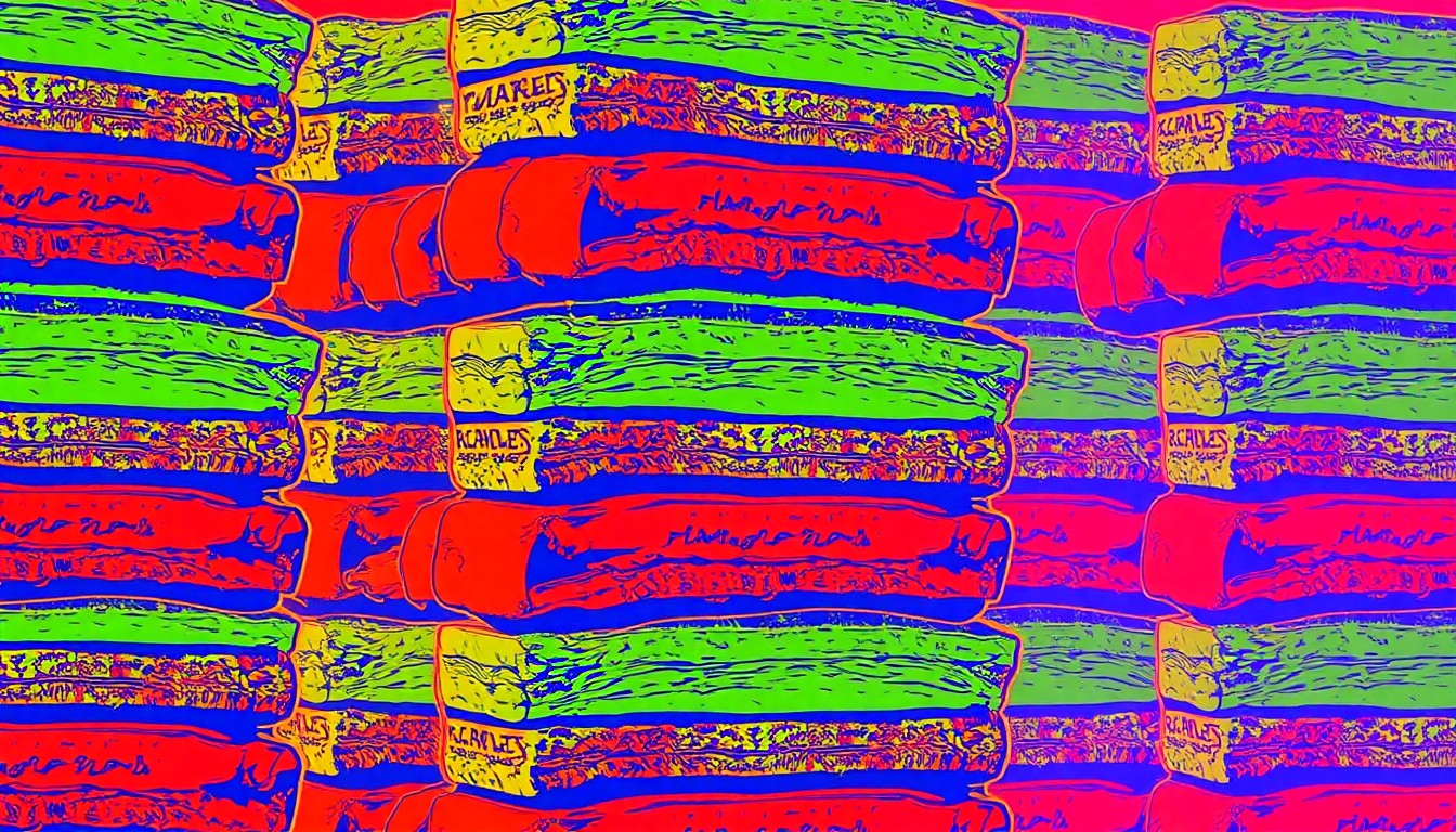 A bold, abstract silkscreen print featuring a repeating pattern of brightly colored barbecue ribs, conceptually representing the resilience and community impact of the beloved Tallahassee restaurant.