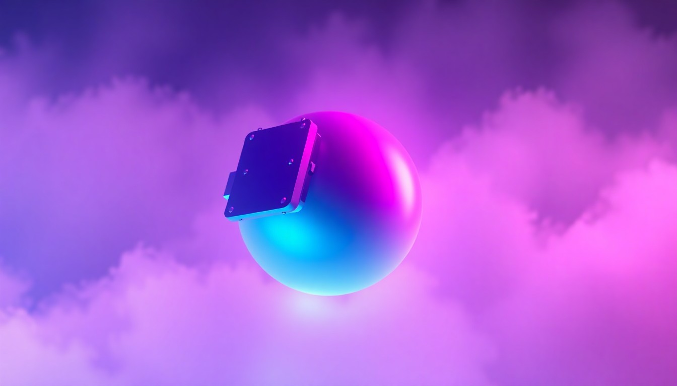 A highly detailed, glowing 3D illustration of a futuristic satellite antenna, its intricate components illuminated by vibrant neon lights, conceptually representing the advanced technology powering AST SpaceMobile's mission to expand global connectivity.