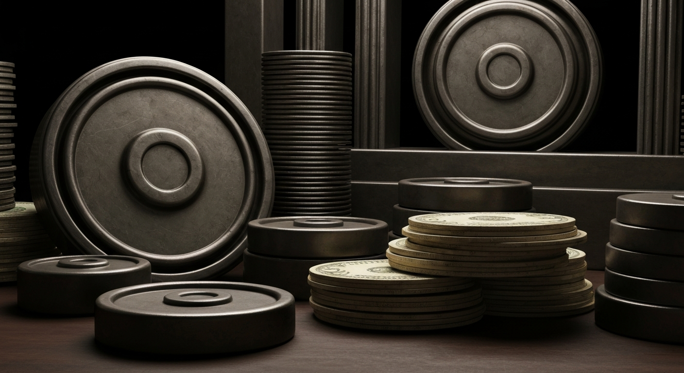 An extreme close-up of intricate financial machinery and equipment, conveying the complex mechanics of the banking industry without depicting any specific individuals or identifiable objects.