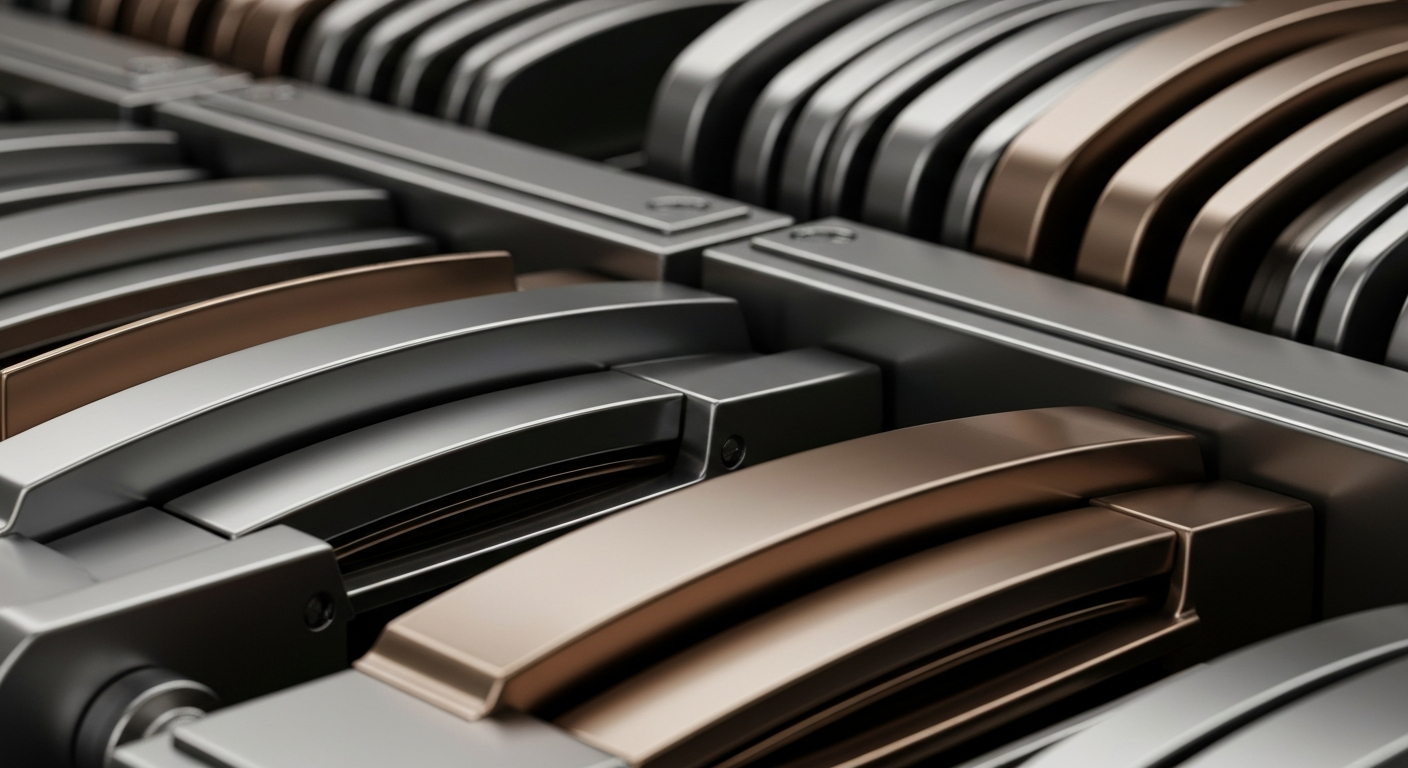 A highly detailed, black-and-white macro photograph of the inner workings of a large banking machine, capturing the industrial strength and technical precision of financial institutions.