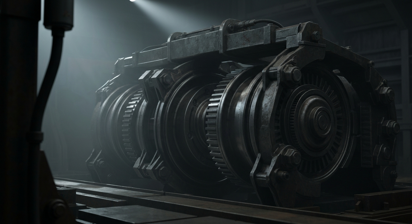 An extreme close-up of industrial machinery components like gears, sensors, and metal housings, conveying the tangible, mechanical nature of Sensata's business without using any text or branding.