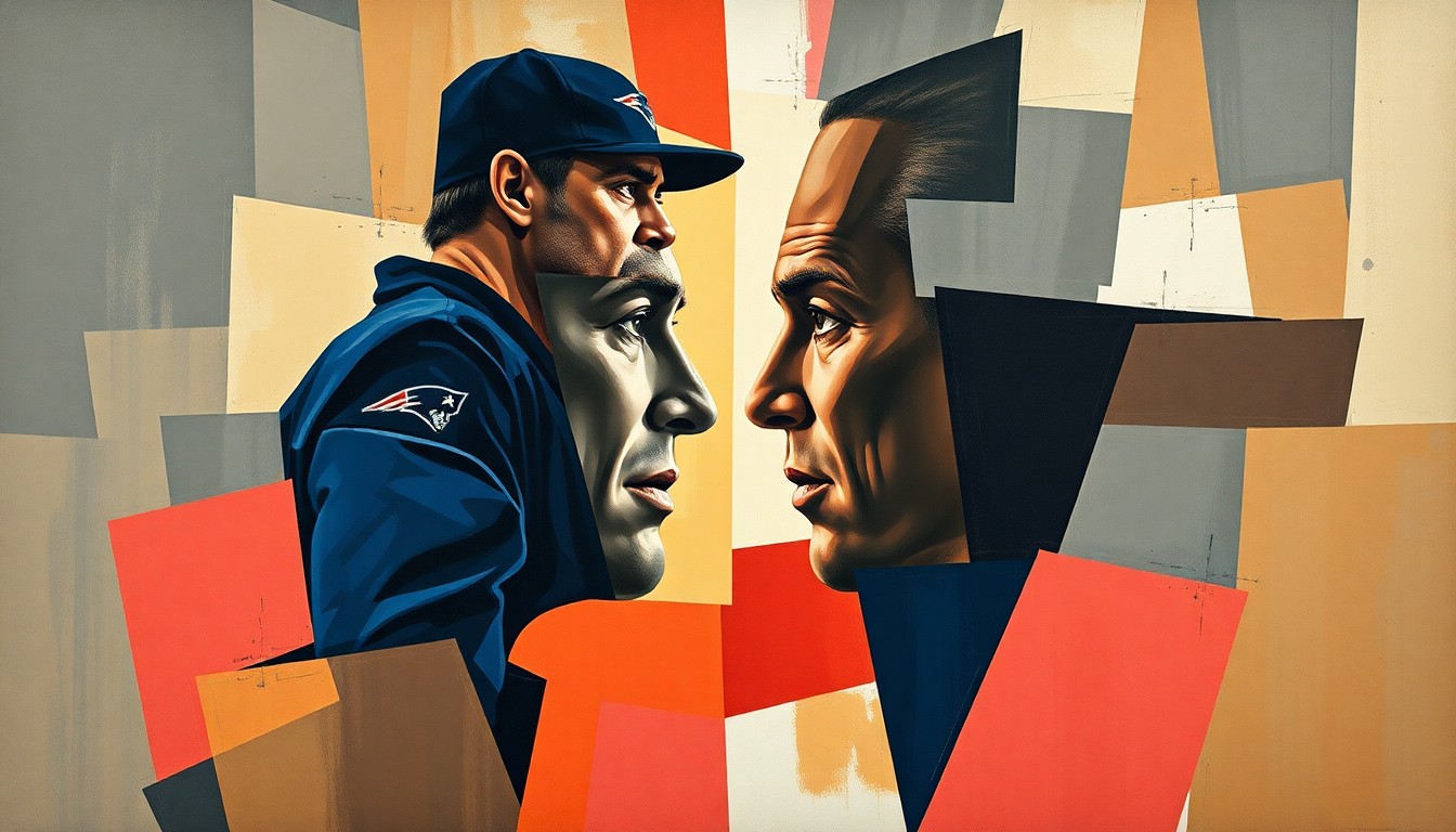 A cubist, geometric painting depicting fragmented, overlapping shapes and planes in muted tones, conceptually representing the scandal and its aftermath.