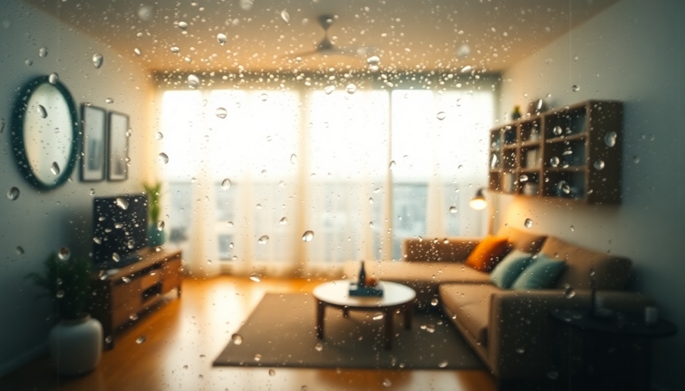 An abstract, impressionistic scene of blurred shapes and muted colors, evoking the mood and atmosphere of improving indoor air quality in an apartment setting.