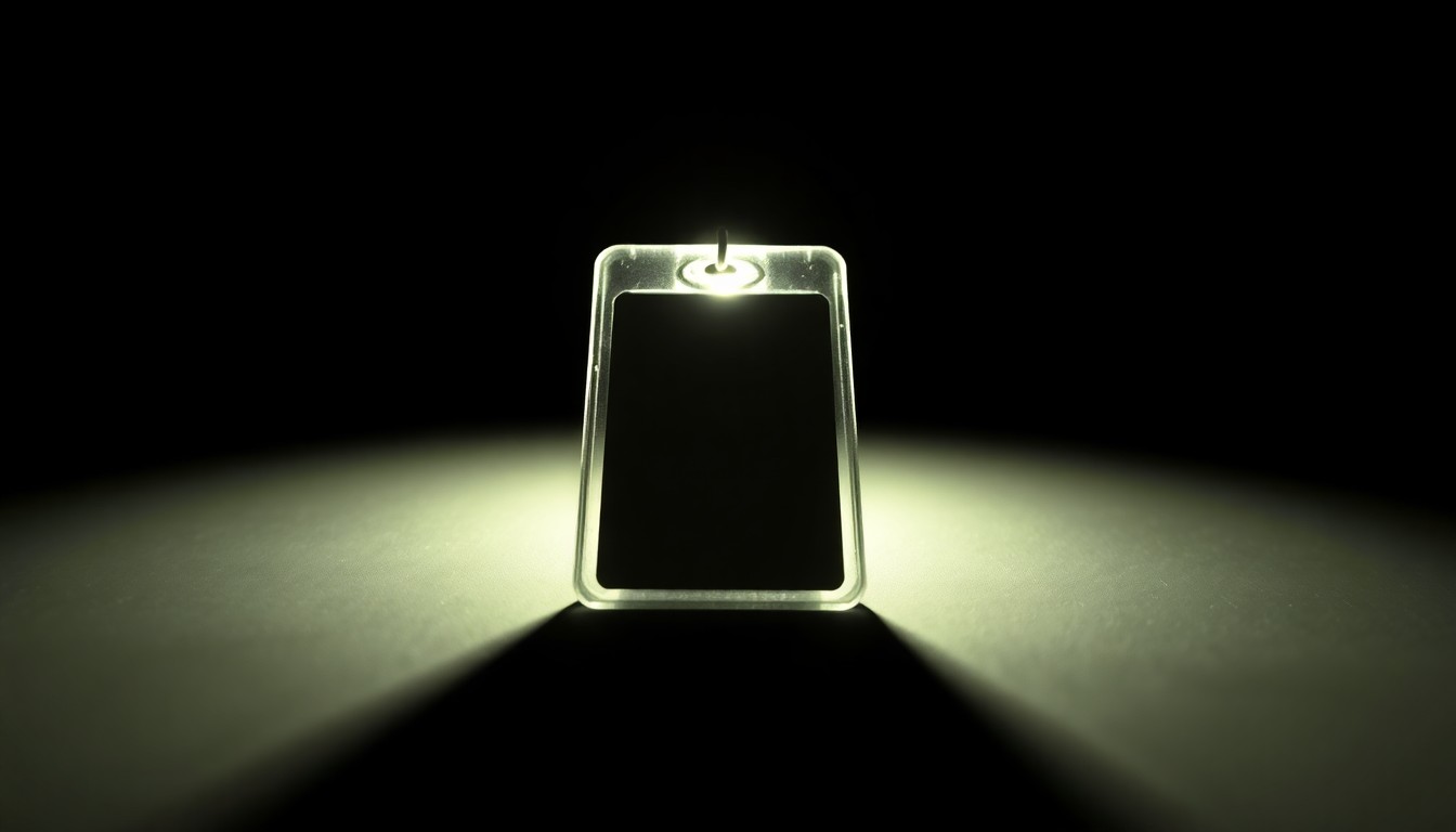 An extreme close-up photograph of a small piece of evidence related to the crime, such as a school ID badge, with a harsh, direct camera flash creating a stark, gritty, investigative aesthetic without any text or written elements.