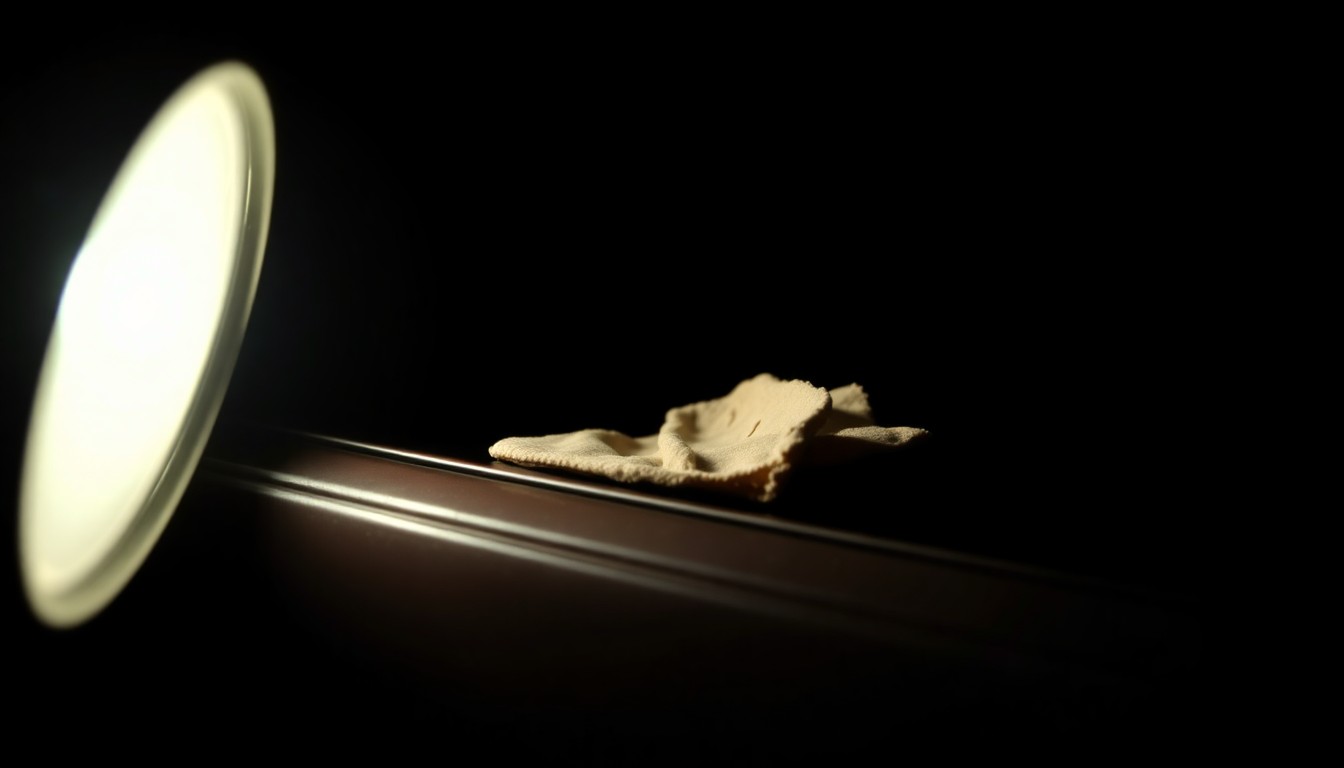 An extreme close-up photograph of a car part or personal item related to the D4vd murder investigation, lit by a harsh, direct camera flash against a pitch-black background, creating a stark, gritty, investigative aesthetic.