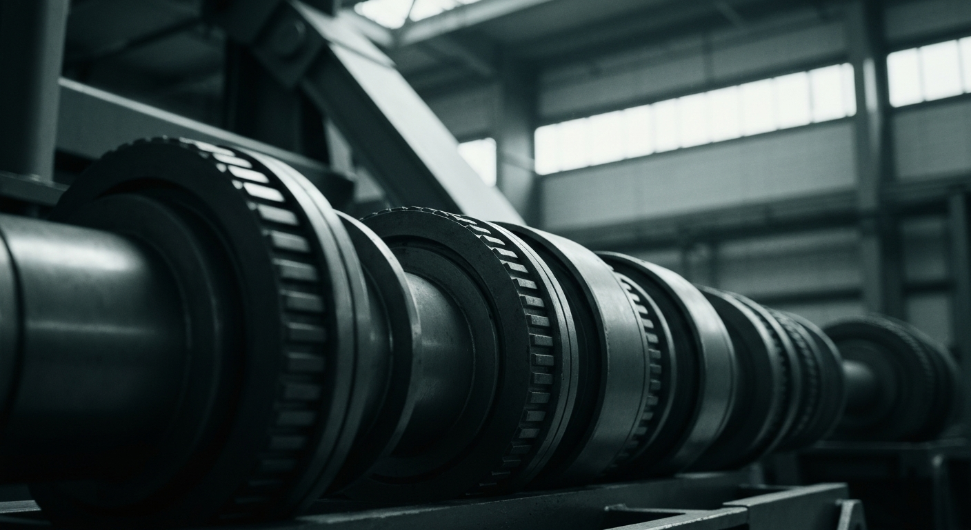 An extreme close-up of intricately detailed banking machinery and components, conveying a sense of the industrial power and security behind financial institutions.