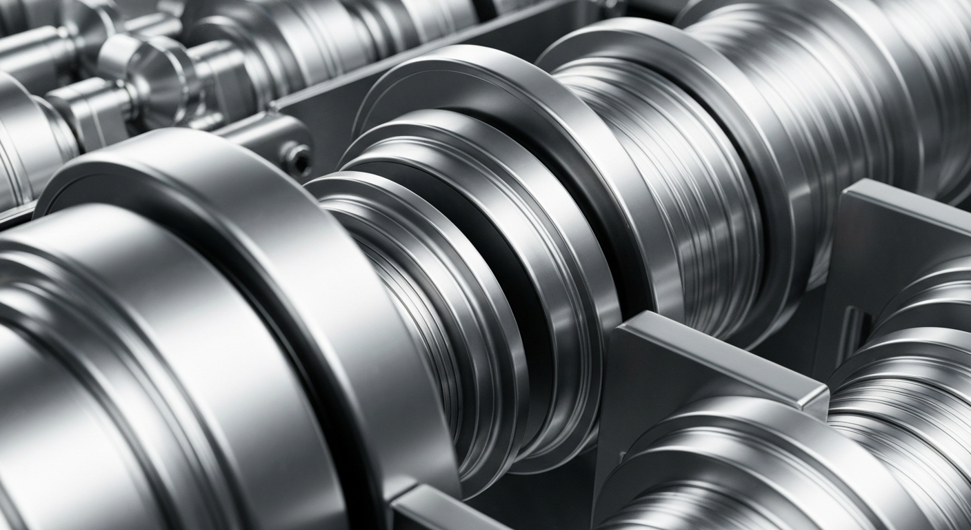 An extreme close-up of intricate, interlocking metal gears and levers, representing the complex machinery and infrastructure that powers Ally Financial's banking operations.