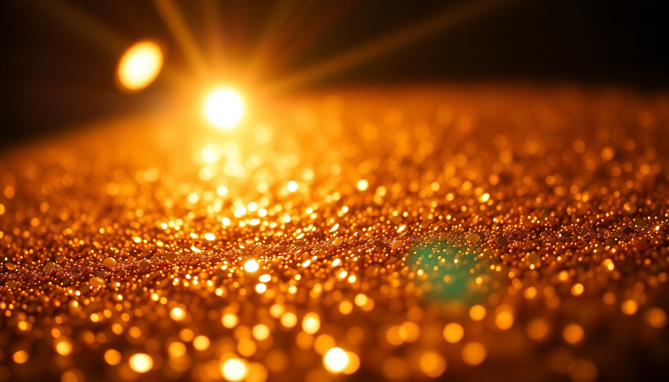 An extreme close-up photograph of glittering sequins in dramatic, high-contrast studio lighting, capturing the luxurious, celebratory energy of a new musical release.