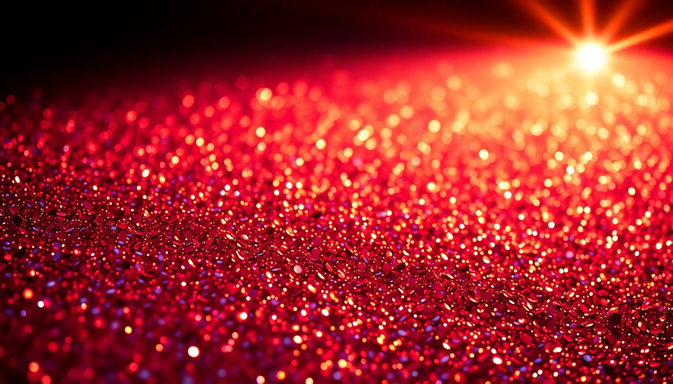 An extreme close-up photograph of shimmering, glittering sequins in a dramatic, high-contrast studio lighting setup, conceptually representing the glamour and energy of a major music festival performance.