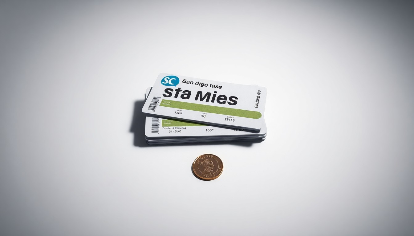A minimalist studio still life photograph featuring a stack of transit passes and a single coin, symbolizing the abstract concepts of transit funding and fare structures.