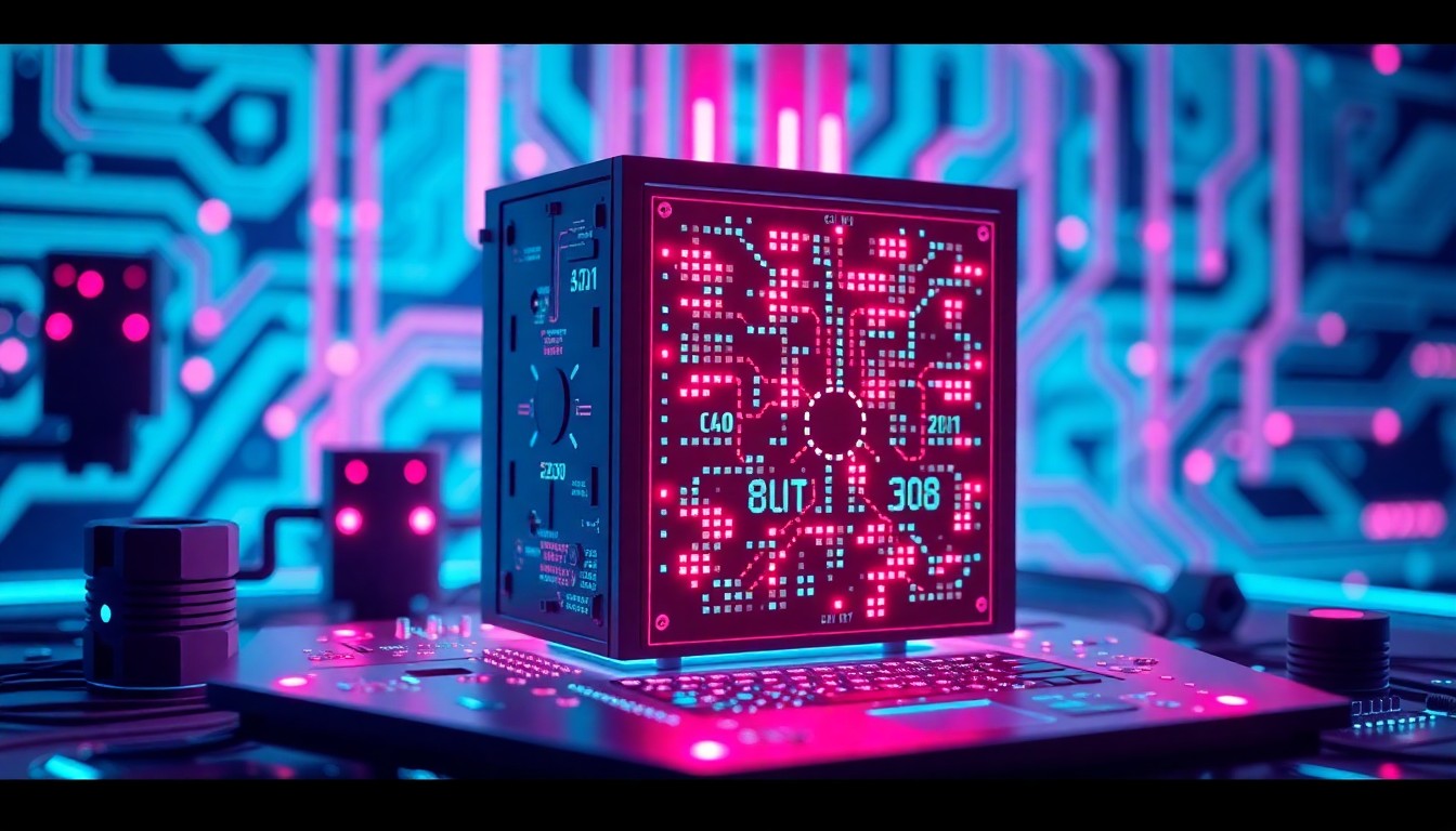 A highly detailed, glowing 3D illustration of a complex digital infrastructure system, with neon lights and intricate cybernetic components, representing the classified military data that is at the heart of the dispute between Anthropic and the Pentagon.