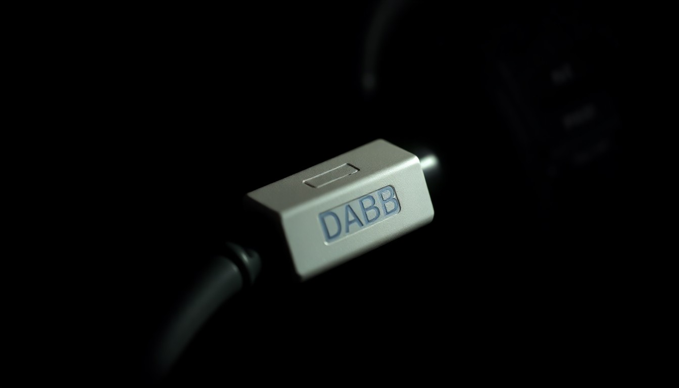 An extreme close-up photograph of a USB cable plugged into a car's ignition, creating a stark, gritty, investigative aesthetic that conceptually represents the technology used in a recent wave of Kia thefts.