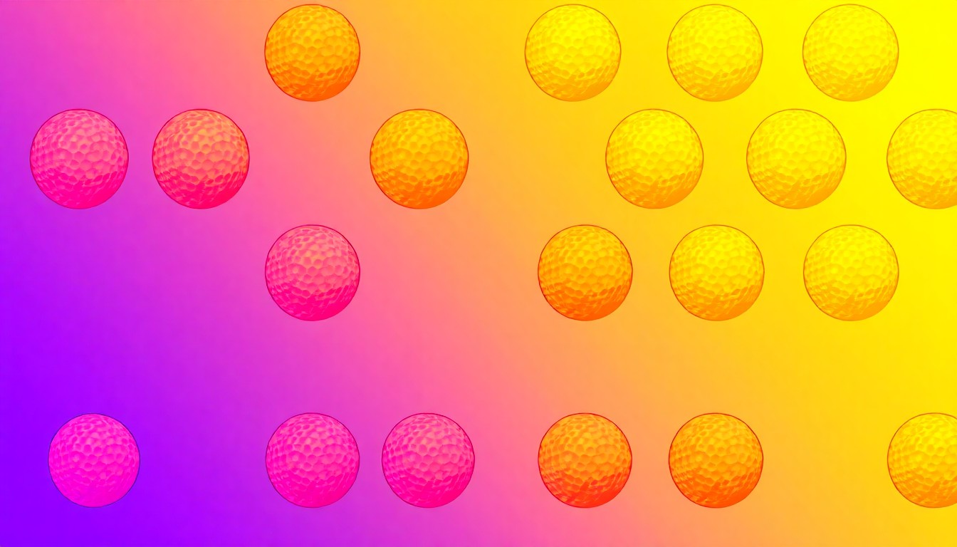 A bold, graphic illustration of a golf ball icon repeated in a grid pattern, rendered in a vibrant pop art style with overlapping neon colors and heavy black outlines, conceptually representing the modernization of a classic golf facility.