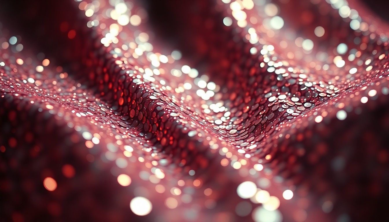 An abstract close-up photograph of shimmering sequins in dramatic, high-contrast lighting, conveying the luxurious and glamorous aesthetic of Sabrina Carpenter's Coachella beauty look.