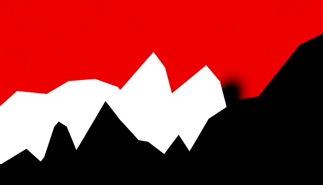 A striking abstract illustration using bold, angular black silhouettes against a stark white background, with splashes of bright red, conceptually representing the idea of iconic country songs that deserve more recognition beyond just being popular hits.