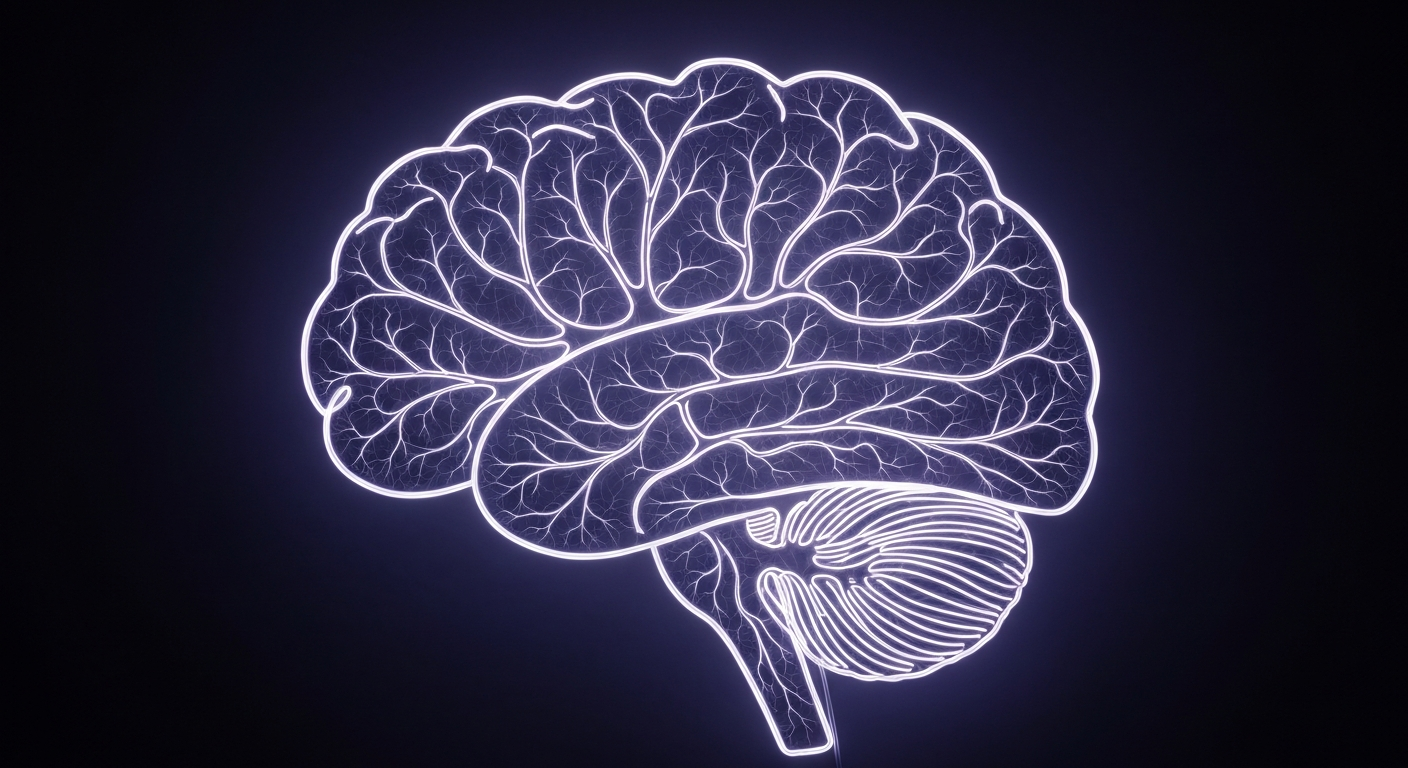 A glowing neon outline of a human brain against a dark background, conceptually representing the neurological impacts of multiple sclerosis.