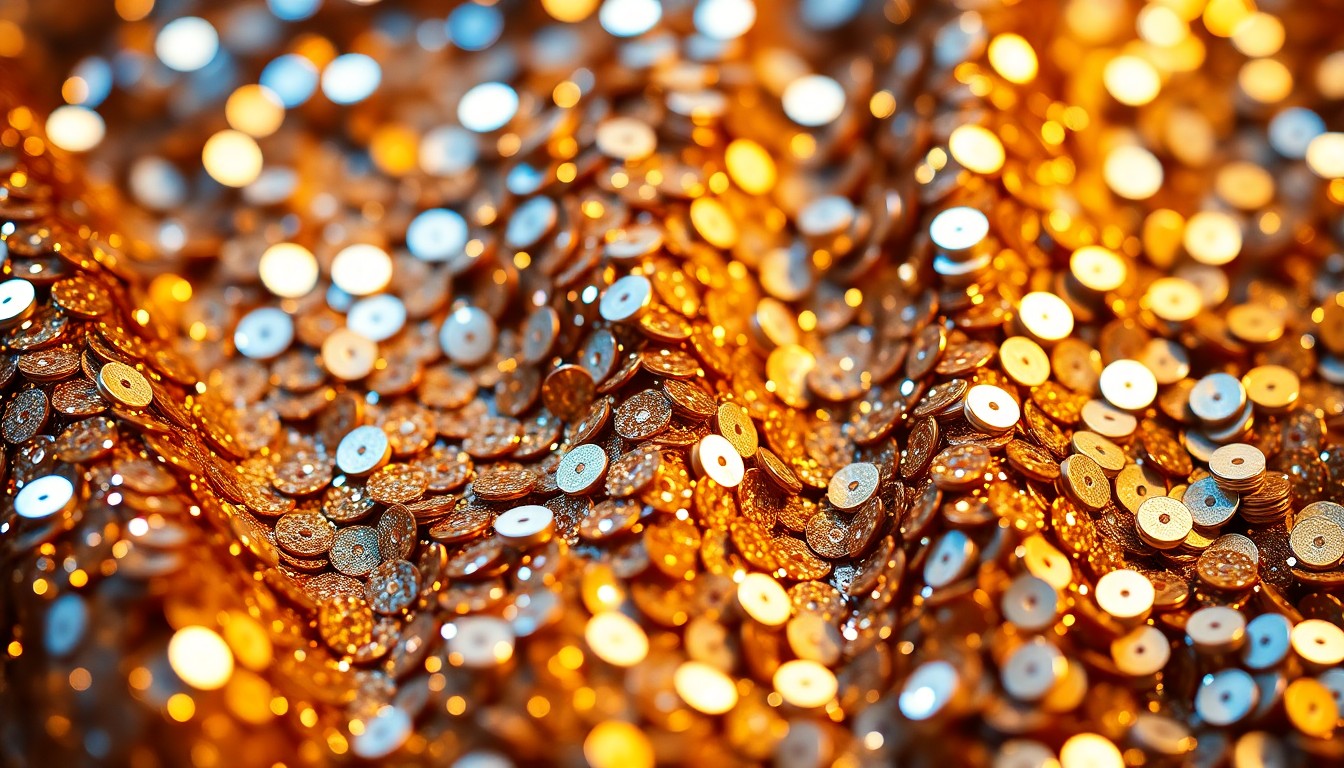An extreme close-up photograph of shimmering gold and silver sequins, capturing the glitz and glamour of Afrobeats music and culture.