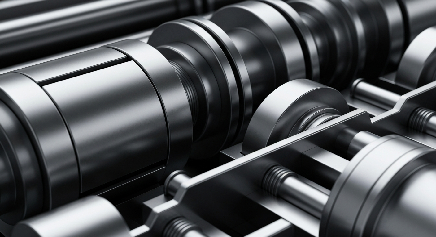 An extreme close-up of gears, levers, and other heavy industrial components that make up the machinery of the financial system, rendered in a high-contrast, cinematic style that emphasizes the physical, mechanical nature of banking and investing.