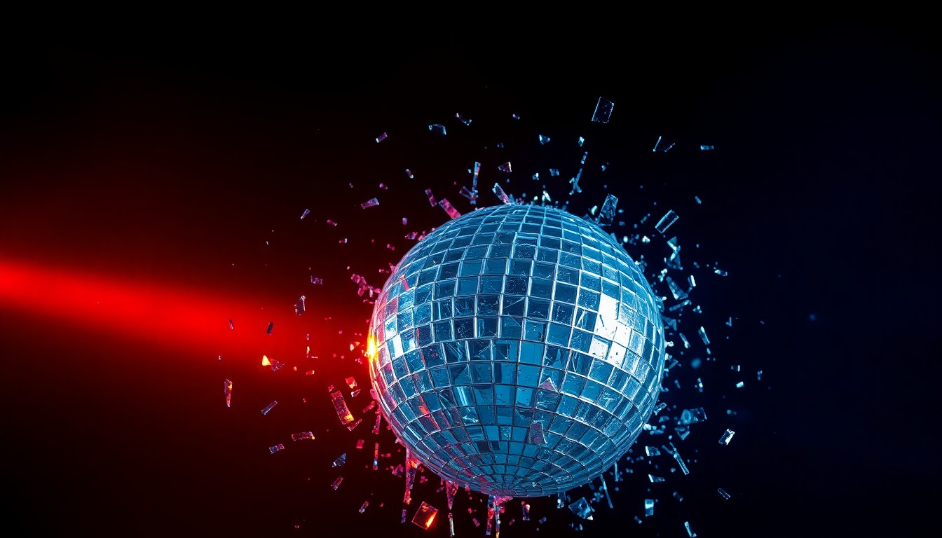 An extreme close-up of shattered glass fragments reflecting bright, high-contrast light, conceptually representing the gritty, glamorous world of music biopics.