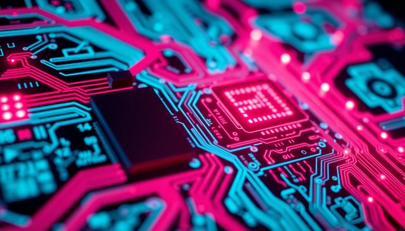 A highly detailed, glowing 3D illustration of a complex circuit board with intricate patterns of neon cyan and magenta lights, conceptually representing the advanced cybersecurity capabilities and vulnerabilities uncovered by Anthropic's Mythos AI model.