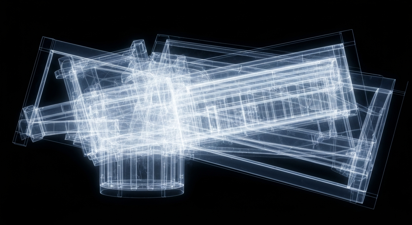 An abstract, ghostly X-ray image revealing the intricate inner workings of a luxury rehabilitation facility, conveying the personalized, wellness-focused approach to treatment.