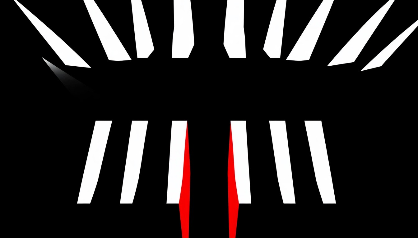 A dynamic abstract composition of bold, angular black and red shapes, conceptually representing the surprise country music performance and its connection to the genre's storied history.