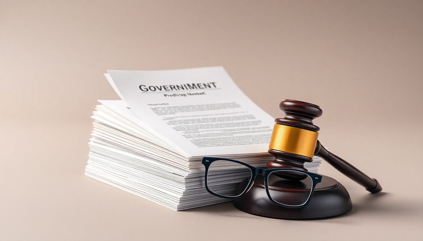 A photorealistic studio still life featuring a stack of government documents, a gavel, and a pair of reading glasses, conceptually representing the regulatory oversight and decision-making process surrounding the prediction markets industry.