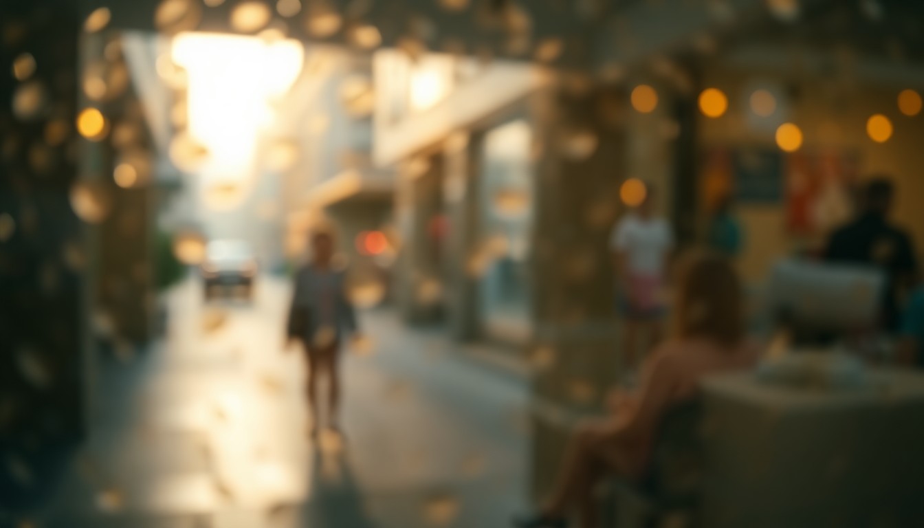 An abstract, impressionistic photograph of blurred, golden-hued lifestyle scenes and objects, conveying the warm, celebratory atmosphere of a community festival.
