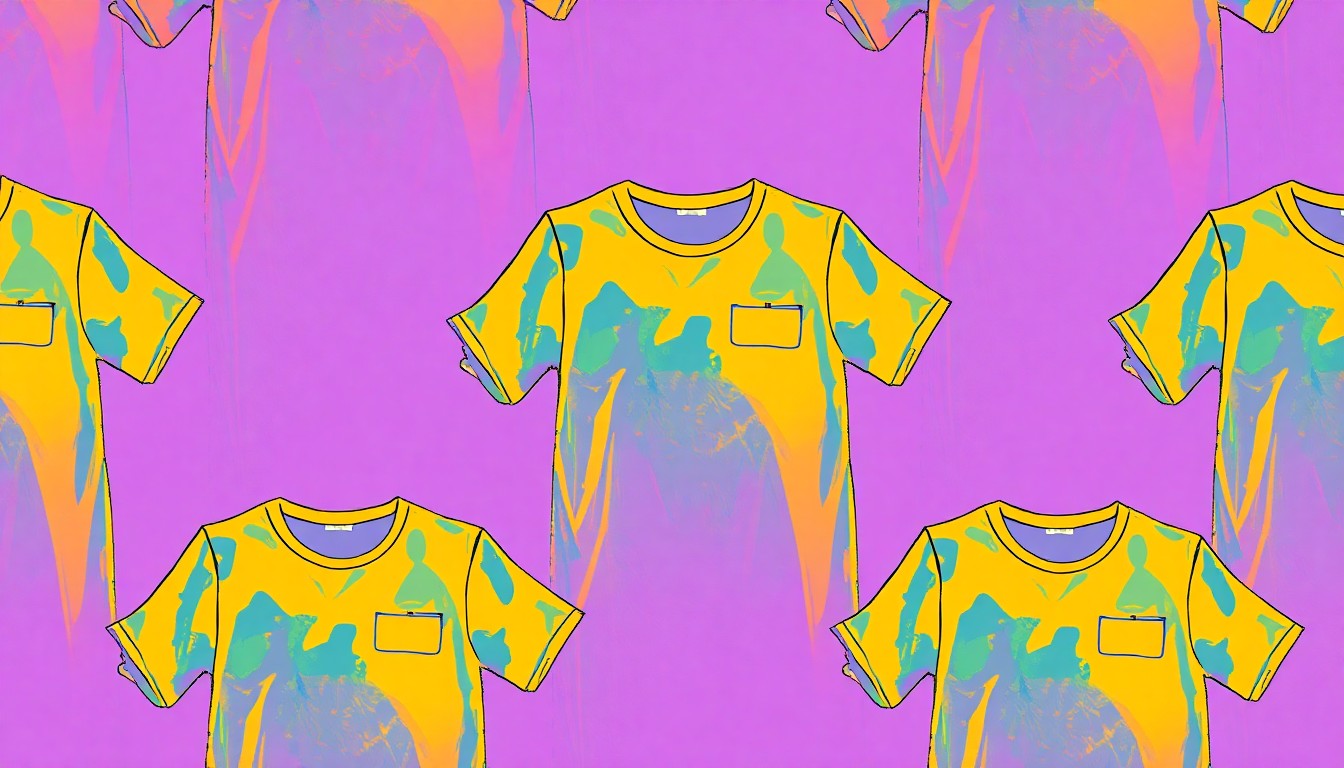 A bold, abstract silkscreen print featuring a repeating pattern of a child's hospital gown in bright, neon colors, conceptually representing the Rally Foundation's mission to support pediatric cancer patients and their families.