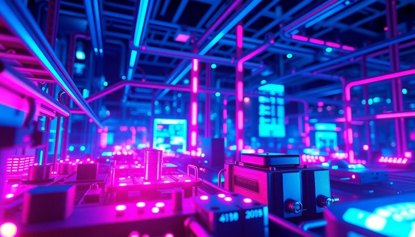 A highly detailed, glowing 3D illustration of interconnected circuit boards, cables, and other cybernetic hardware elements in shades of neon blue and magenta, conceptually representing the cross-modal data understanding capabilities of advanced AI models.
