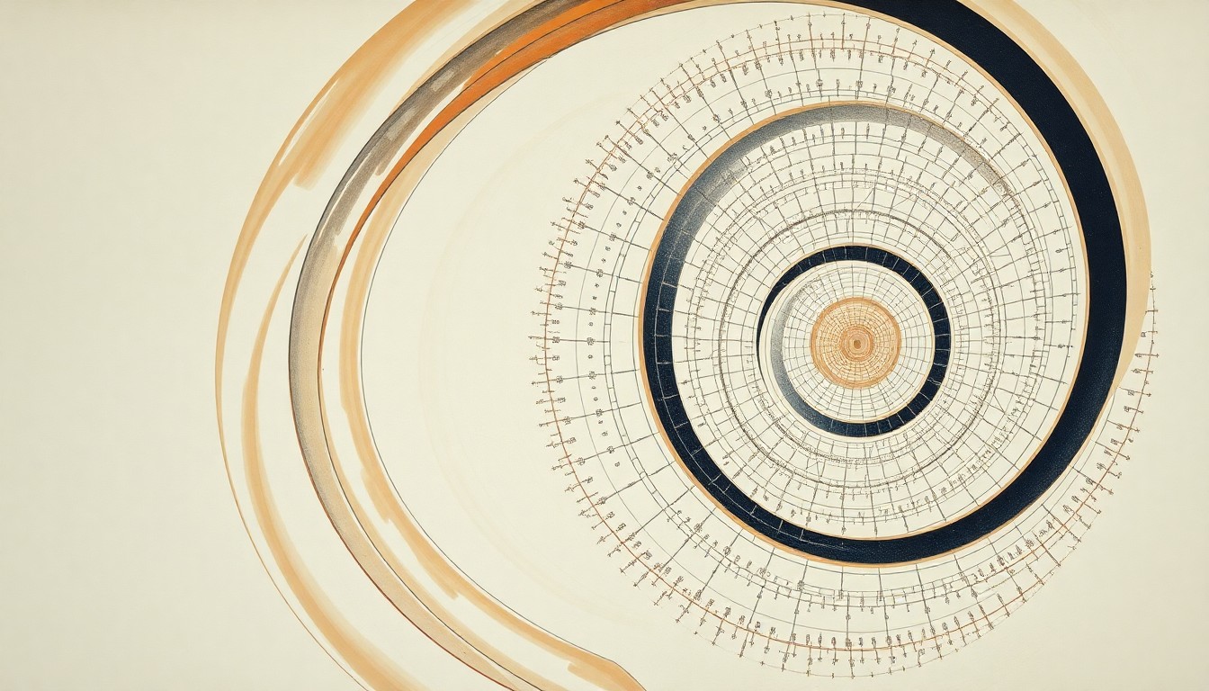 A highly textured, abstract painting in earthy tones featuring sweeping geometric shapes and precise botanical spirals, conceptually representing the complex biological mechanisms behind a new nasal spray therapy that can reverse brain aging.