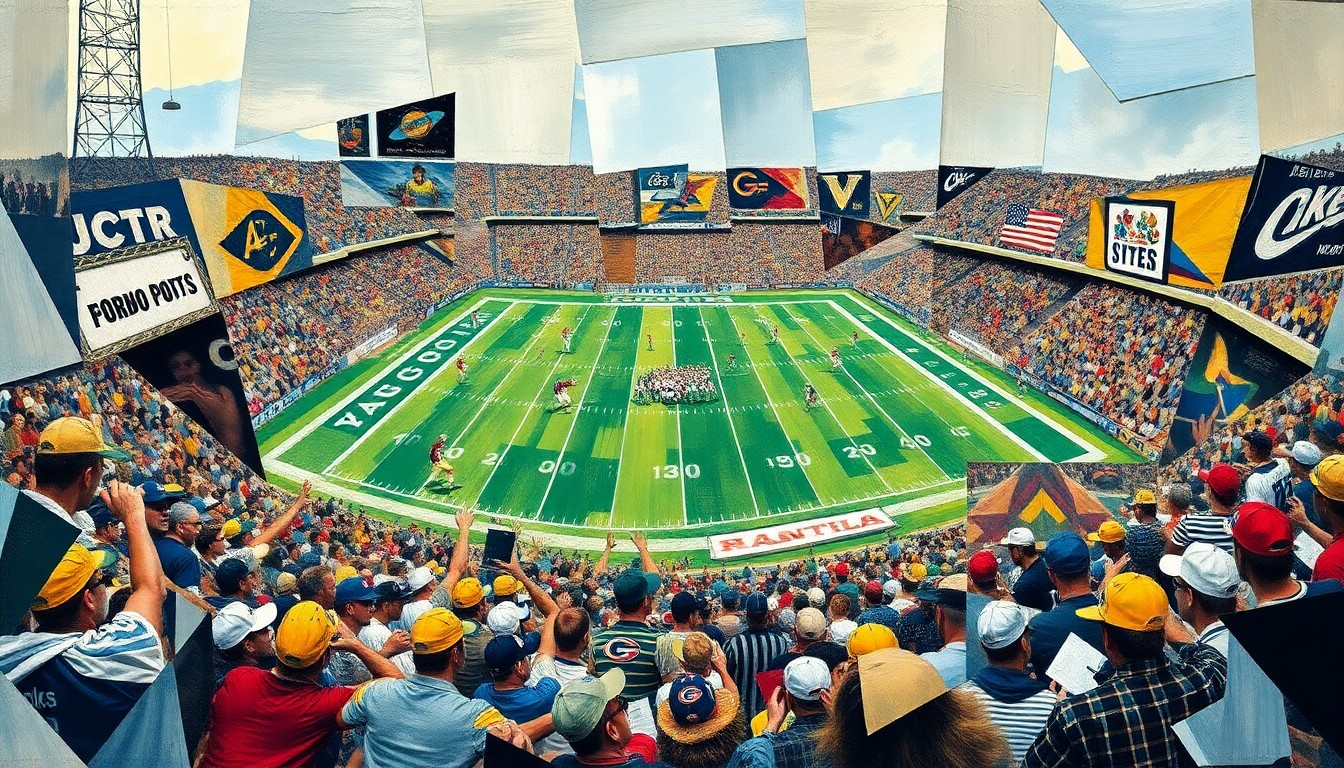 A fragmented, geometric painting depicting the complex interplay of football players and team strategies in the early rounds of the NFL Draft.