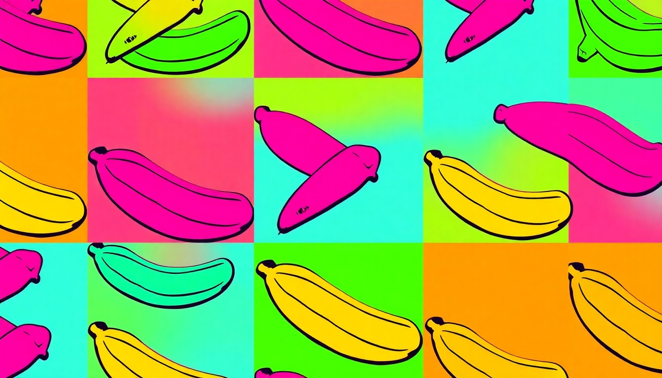 A brightly colored, high-contrast silkscreen print of a single, iconic taro root, sweet potato, or banana, repeated in a tight grid pattern, capturing the vibrant energy and community impact of the Meaʻai Pono project.