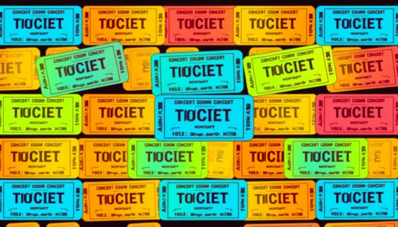 A brightly colored, high-contrast silkscreen print of a concert ticket or backstage pass icon repeated in a tight grid pattern, capturing the energy and excitement of the upcoming Morgan Wallen concert at the University of Alabama.