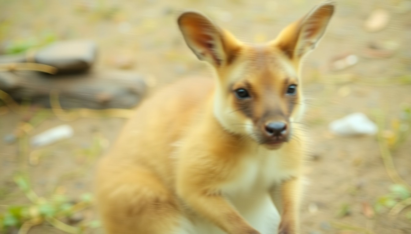 An abstract, out-of-focus photograph depicting a blurred, warm-toned scene of a wallaby in a natural habitat, conveying the emotional impact of the story through a conceptual, artistic interpretation.