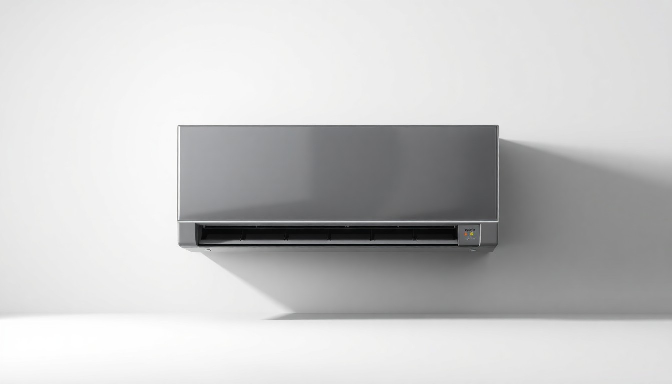A high-end, photorealistic studio still-life photograph of a sleek, modern HVAC unit made of polished metal and glass, floating on a clean, monochromatic background and illuminated by dramatic studio lighting to conceptually represent the importance of reliable climate control.