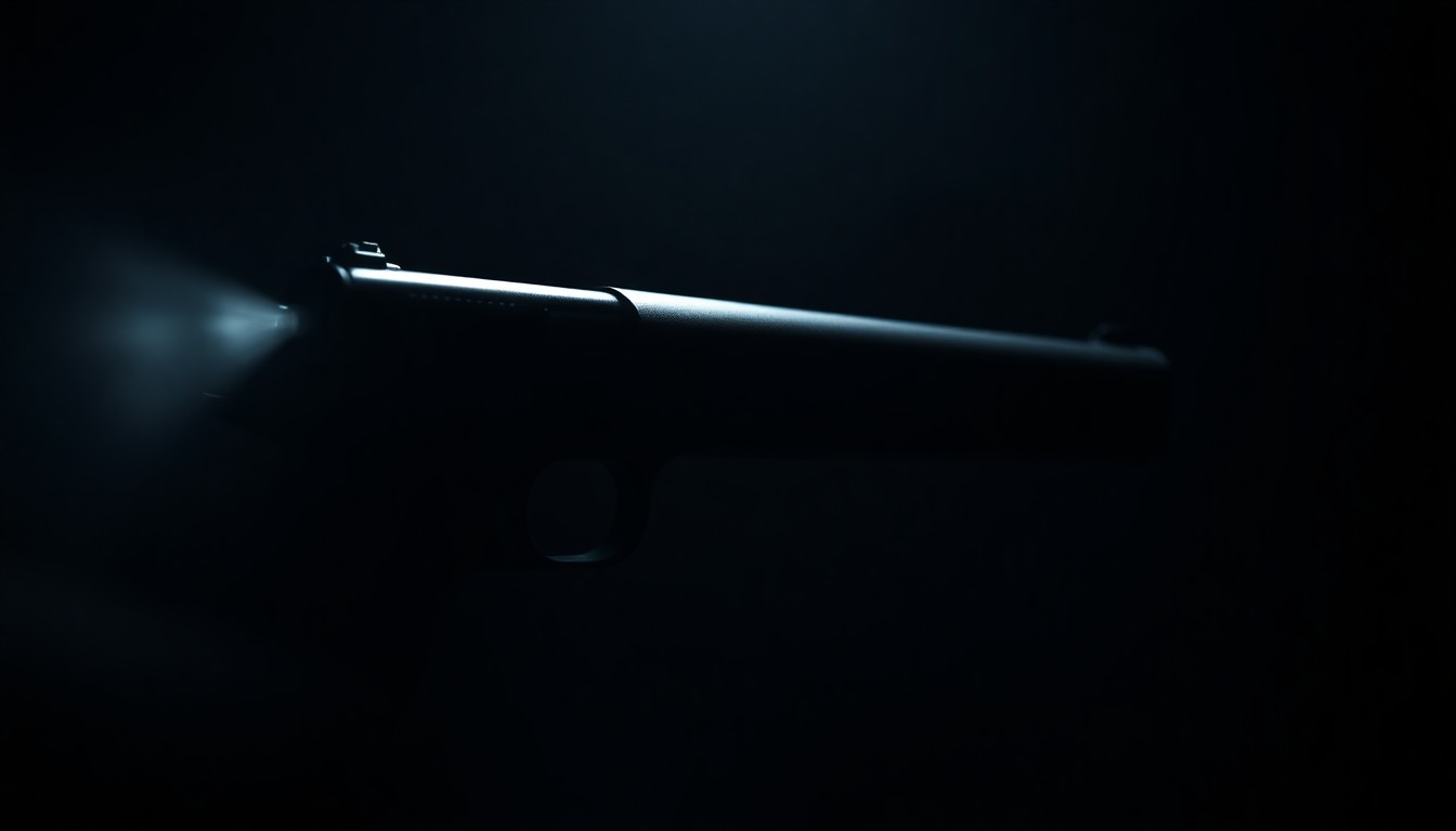 An extreme close-up photograph of a gun magazine with an extended capacity, lit by a harsh, direct camera flash against a pitch-black background, conceptually illustrating the dangers of illegal firearms.