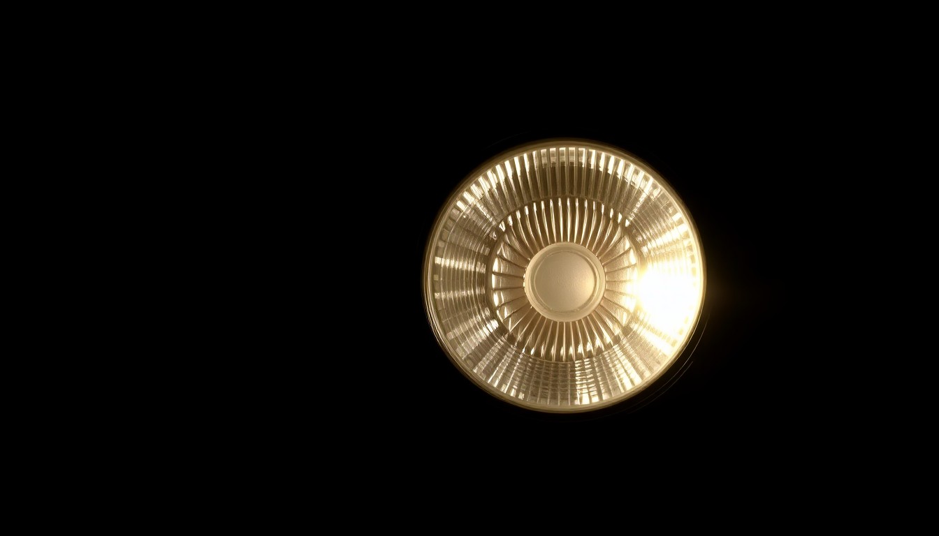 An extreme close-up photograph of a motorcycle turn signal lens, reflecting a harsh, direct camera flash against a pitch-black background, creating a stark, gritty, investigative aesthetic that conceptually illustrates the aftermath of a serious traffic collision.