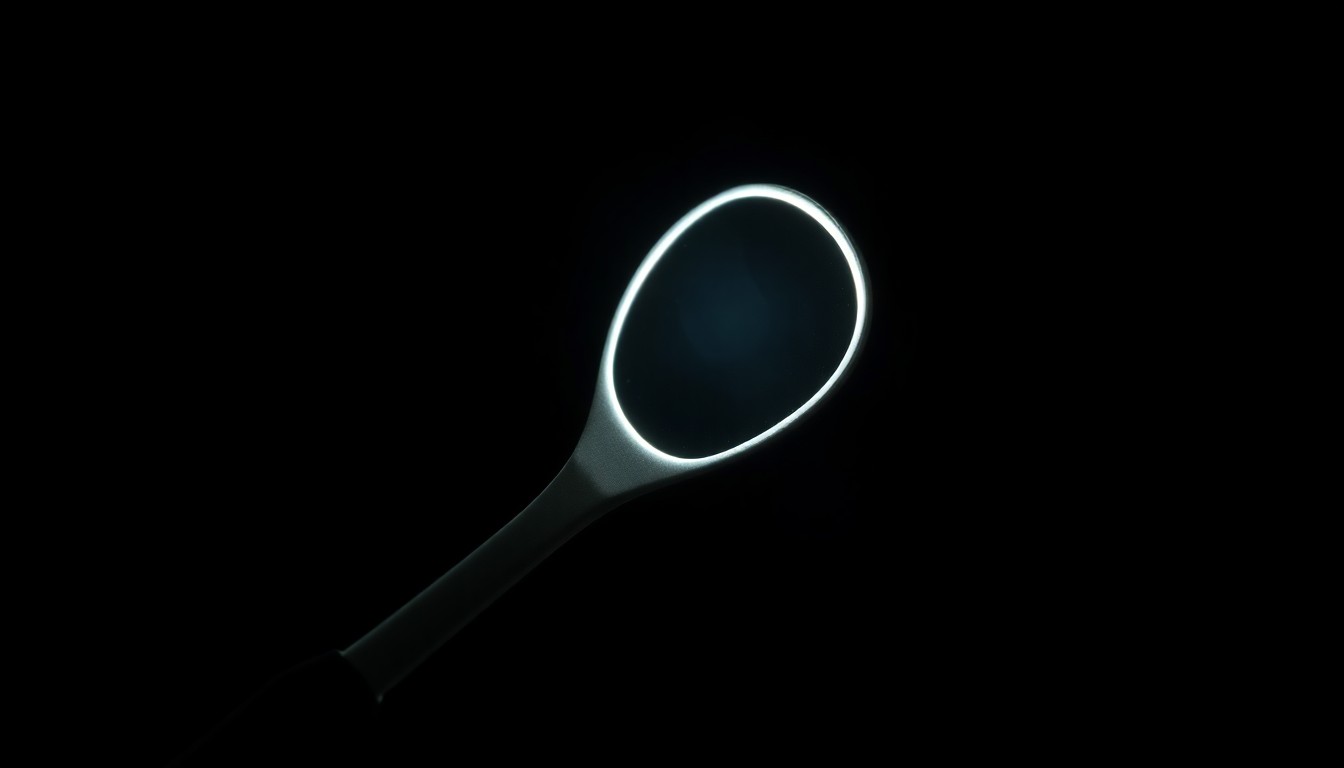 An extreme close-up of a dental tool reflecting a harsh, direct flash of light, conceptually illustrating the investigation into a tragic incident.