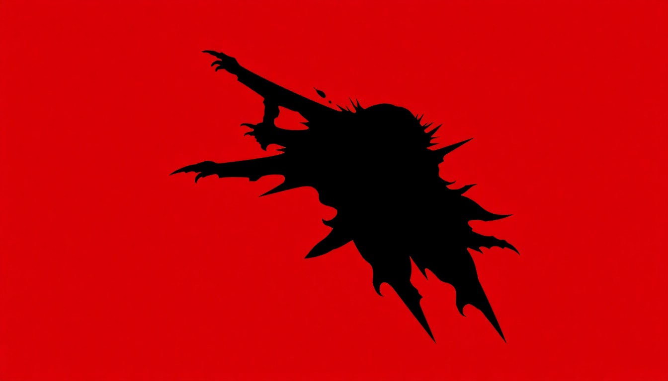 An abstract, minimalist illustration featuring sharp, overlapping black silhouettes against a vibrant red background, conveying the raw energy and emotional depth of The Pretty Reckless' music.
