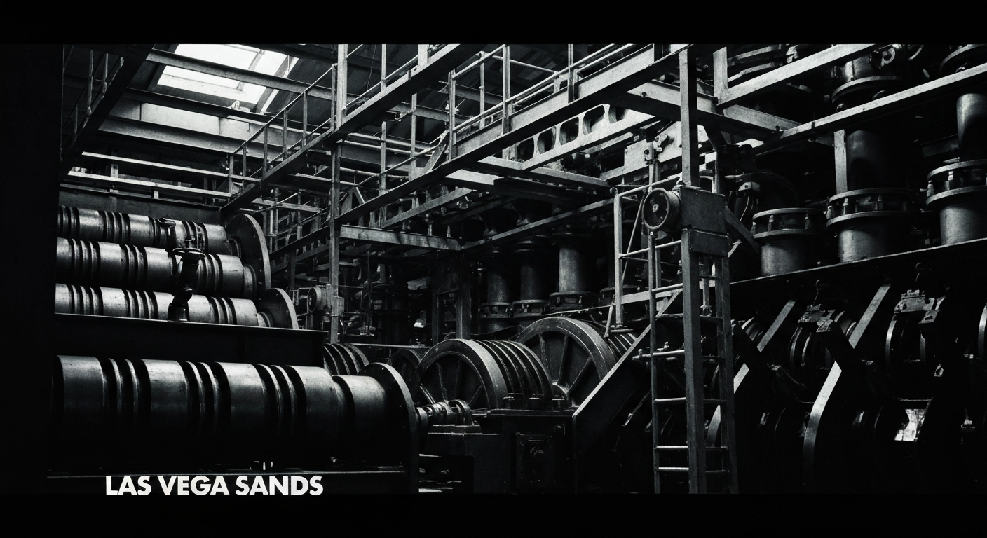 A close-up view of the intricate gears, levers, and mechanisms that power the operations of a major casino resort, captured in a high-contrast, industrial style that conveys the scale and complexity of the business.