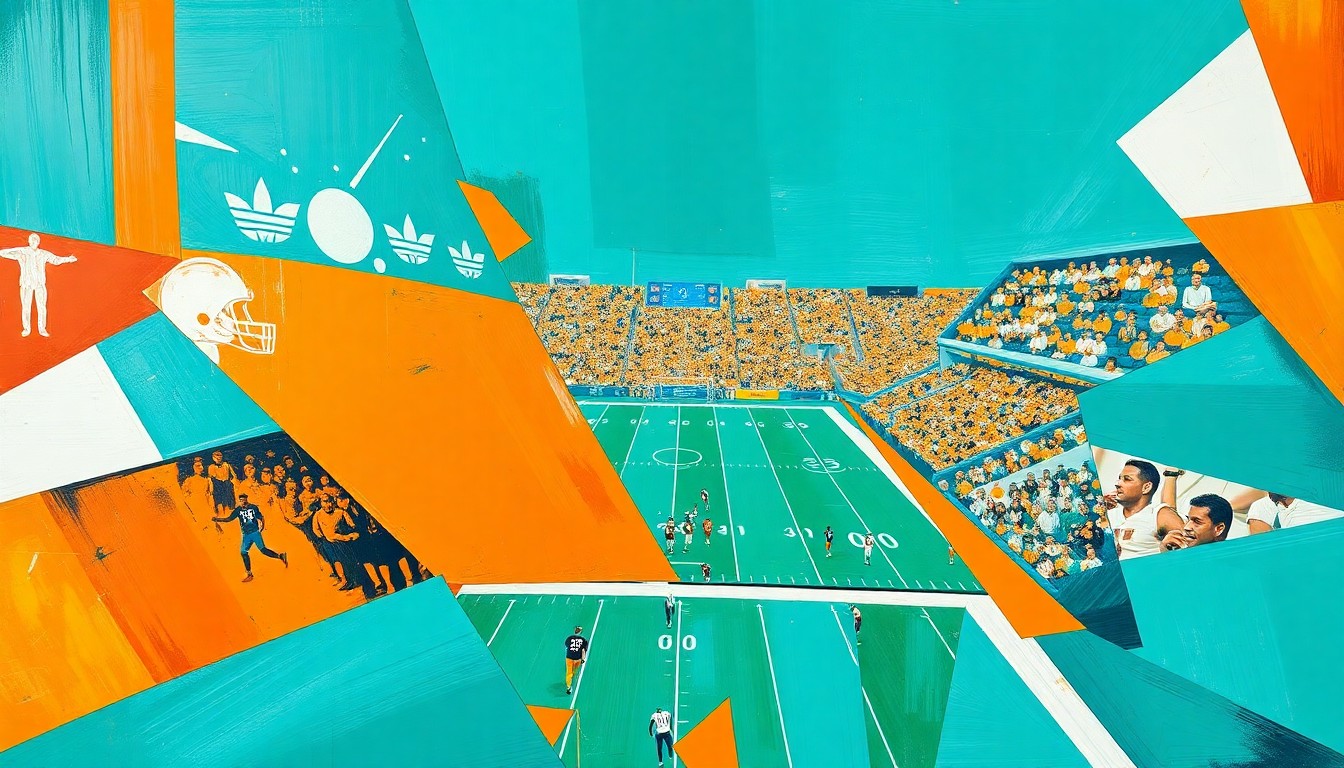A cubist, geometric painting depicting fragmented, overlapping shapes and planes in teal, orange, and white, conceptually representing the evaluation and analysis of NFL draft prospects.