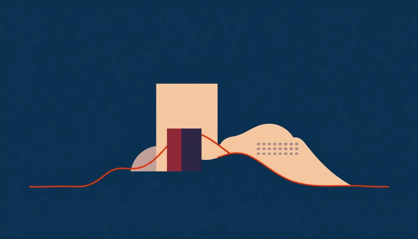 An abstract illustration using bold red, blue, and yellow geometric shapes to conceptually represent economic data trends in the Fort Smith, Arkansas metropolitan area.
