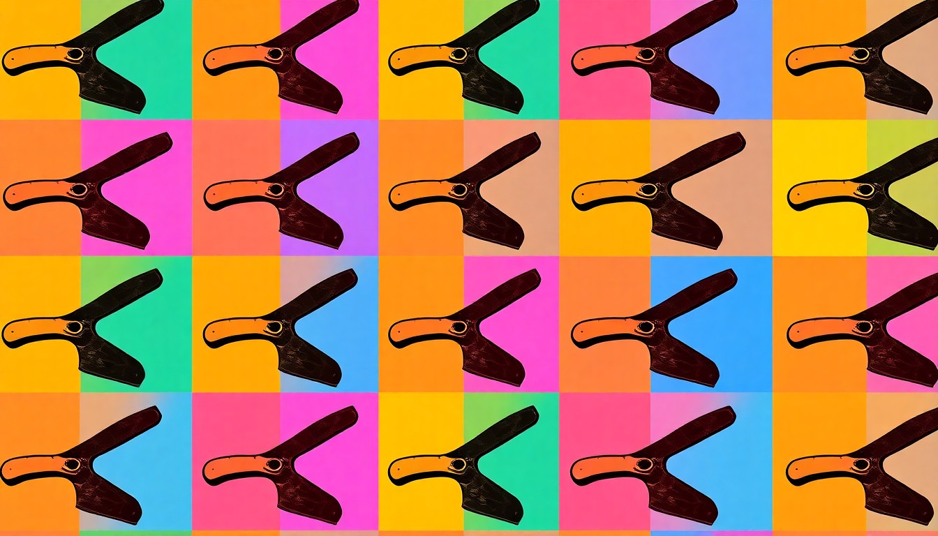 A high-contrast silkscreen print in neon colors showing a drywall putty knife or sanding block repeated in a grid pattern, conceptually representing the precision and artistry of professional drywall repair.