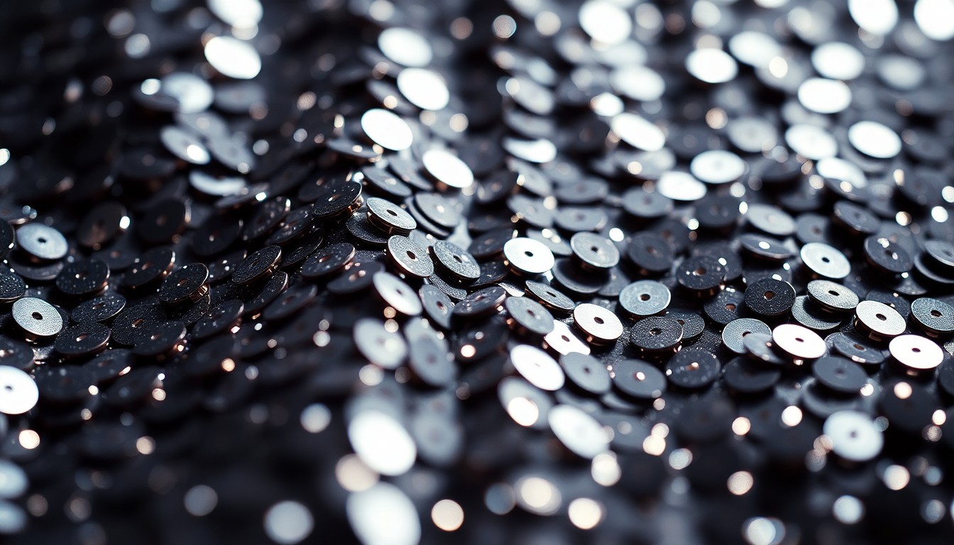 An extreme close-up photograph of shimmering, high-contrast sequins under dramatic studio lighting, creating a glitzy, high-fashion aesthetic that conceptually represents the diverse cultural knowledge tested in the T Magazine quiz.