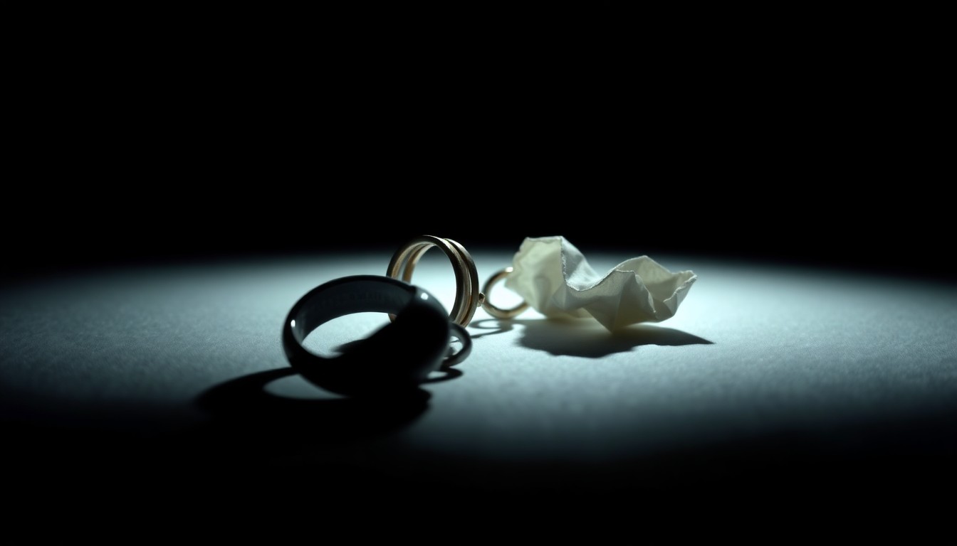 An extreme close-up photograph of a twisted piece of jewelry or crumpled paper, lit by a harsh camera flash against a pitch-black background, conveying the gritty, investigative nature of this decades-old murder case.
