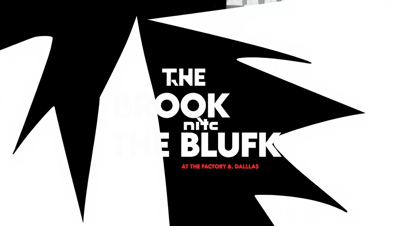 A striking, minimalist illustration featuring bold, geometric shapes in black, white, and red, conceptually representing the energy and creativity of the indie rock duo The Brook and The Bluff.