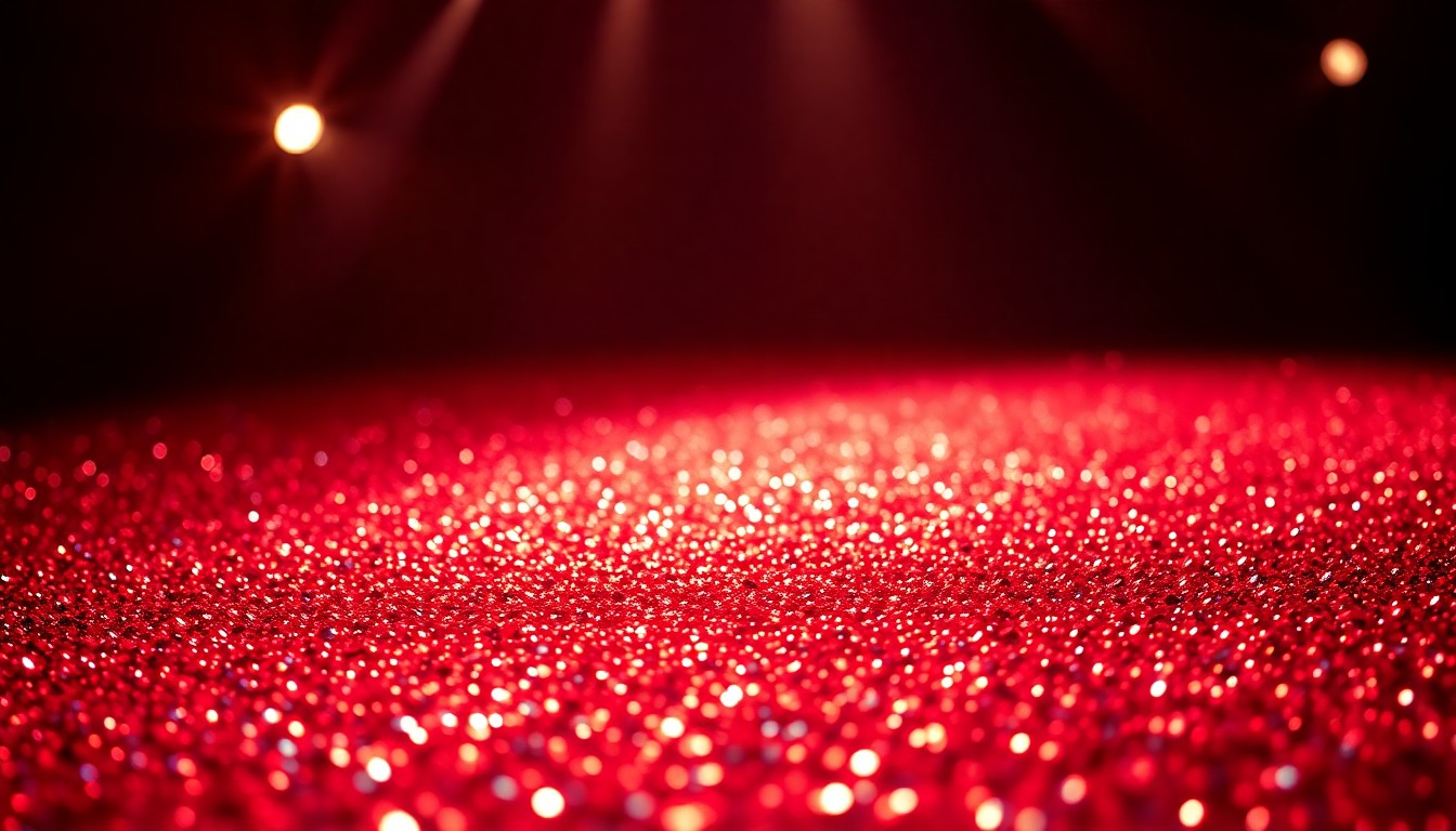 An abstract close-up photograph of shimmering, glittering sequins in high-contrast studio lighting, conveying the glamour and energy of a large-scale music tour.