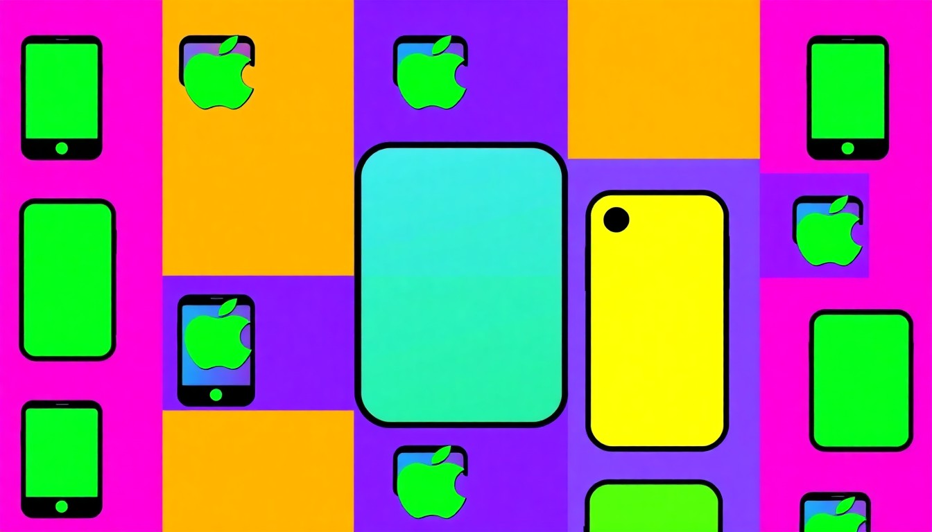 A bold, stylized grid of neon-colored smartphone icons, conceptually representing the debate over technology's role in modern education.