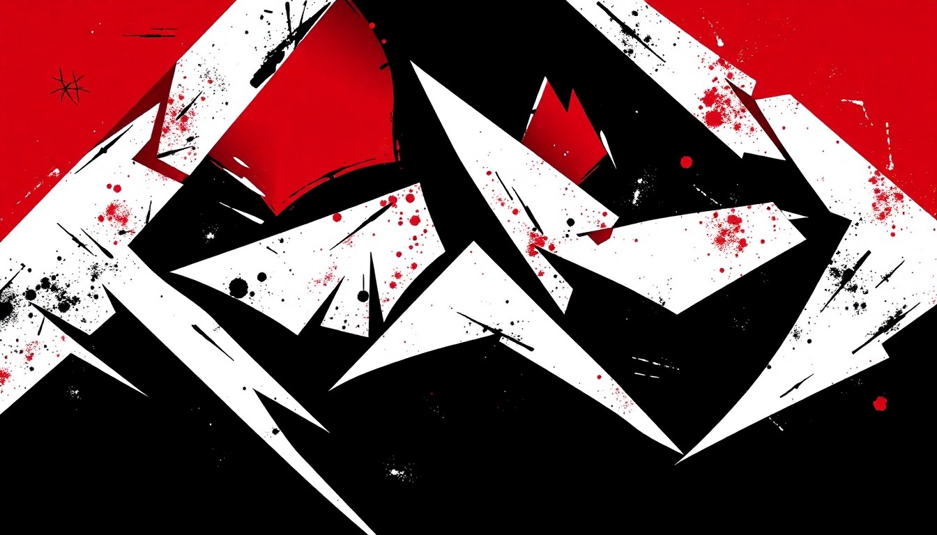 A striking abstract composition of bold, jagged black and red geometric shapes, conceptually representing the emotional themes of heartbreak, obsession, and a mother's dark revenge plot.